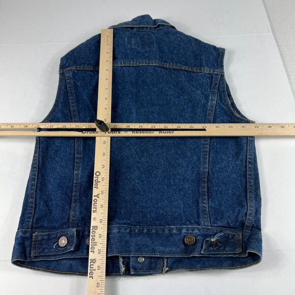 VTG 80s Levis Denim Vest Women Small Dark Blue Sleeveless Jean Jacket Orange Tab - Picture 7 of 10